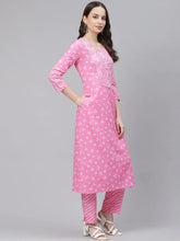 Women Pink White Bandhani Print Pure Cotton Kurta With Trousers Dupatta
